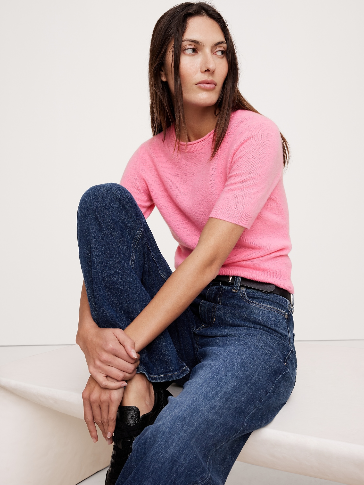 Lightweight Cashmere Short-Sleeve Sweater