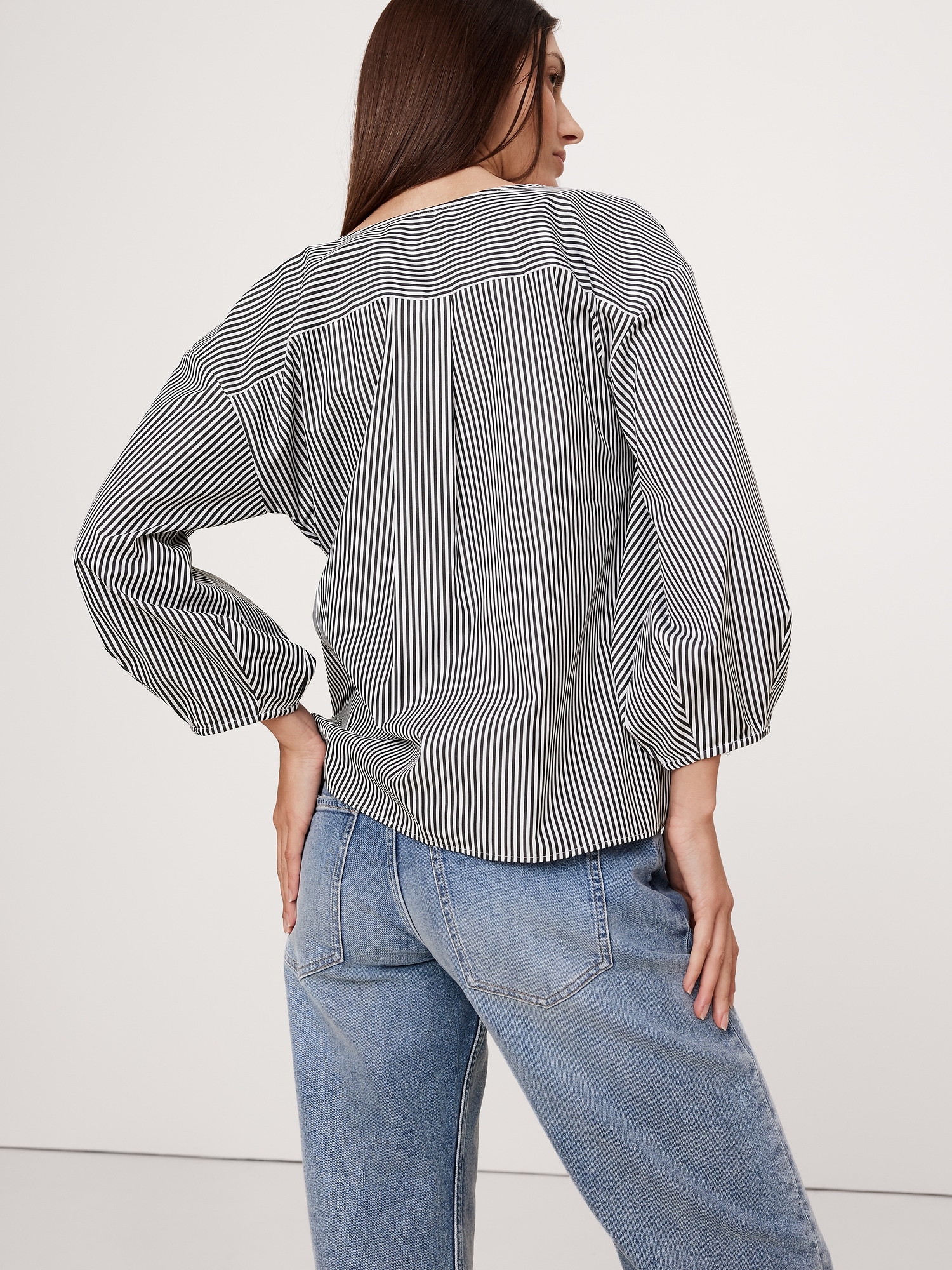 Reversible Poplin Cowl-Neck Tie-Waist Top