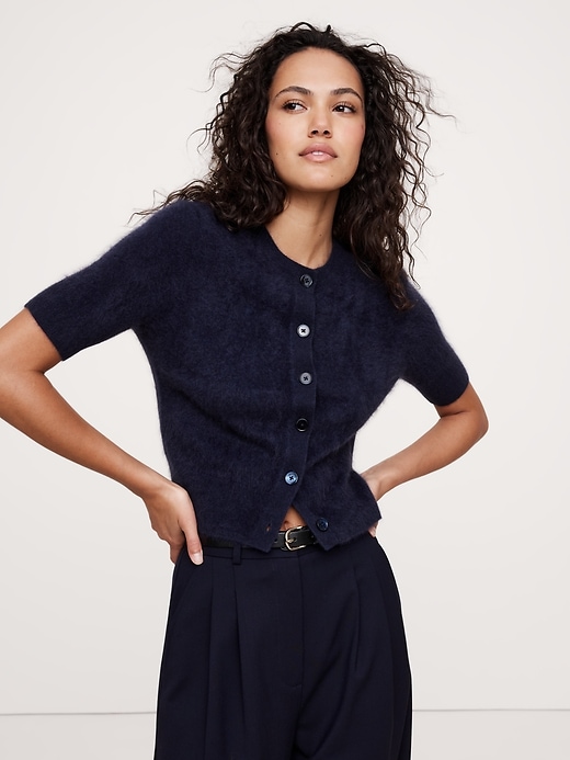 Lightweight Brushed Cashmere Short-Sleeve Cardigan Sweater - Banana Republic