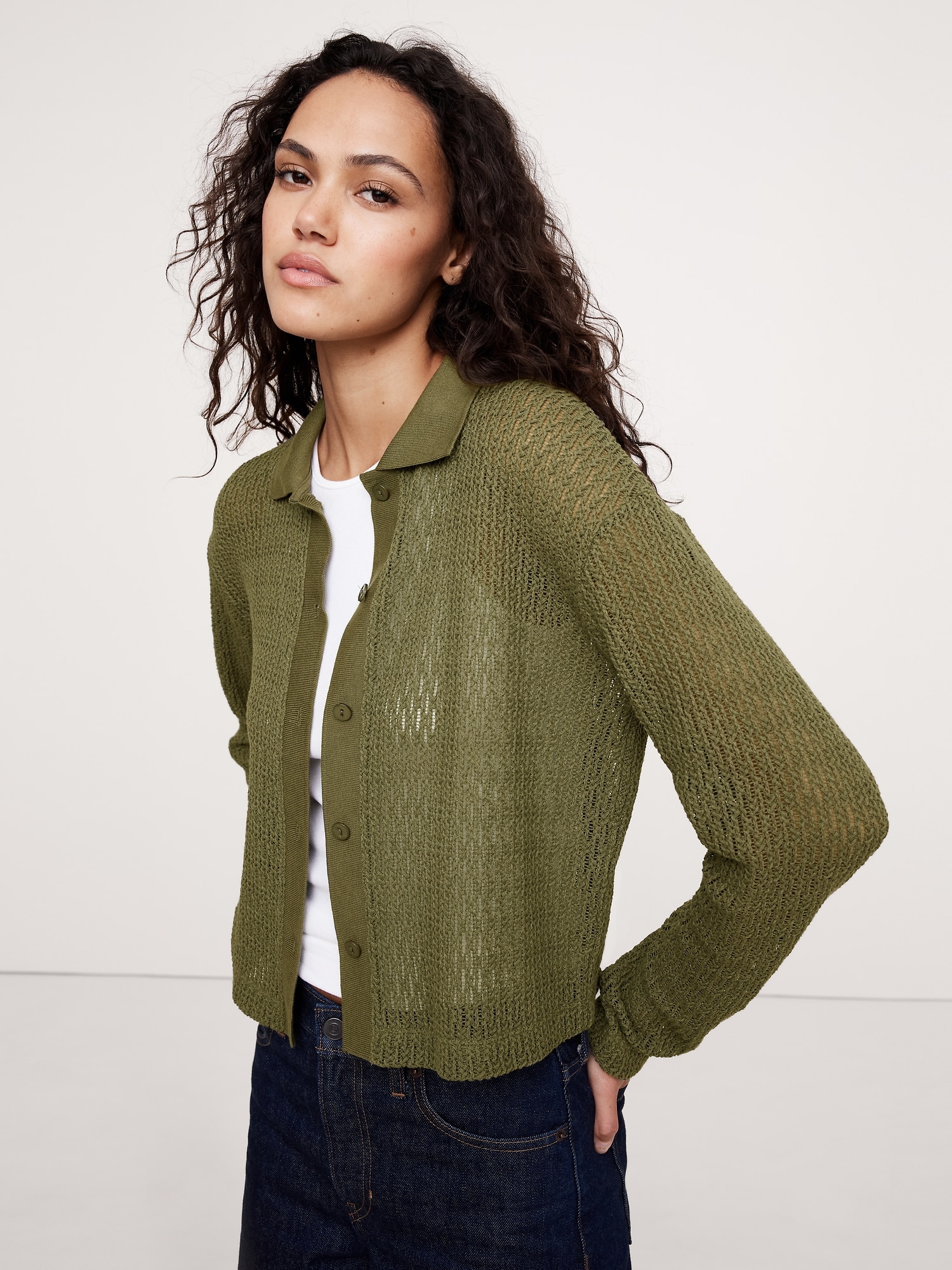 Mesh Polo Cardigan