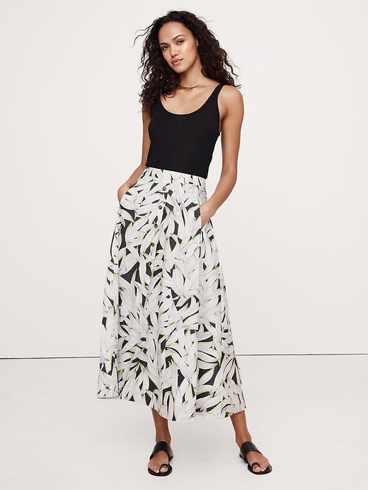 【BAON】Retyu banding button cotton long skirt Cotton Poplin Button-Down Long Midi Skirt | Banana Republic
