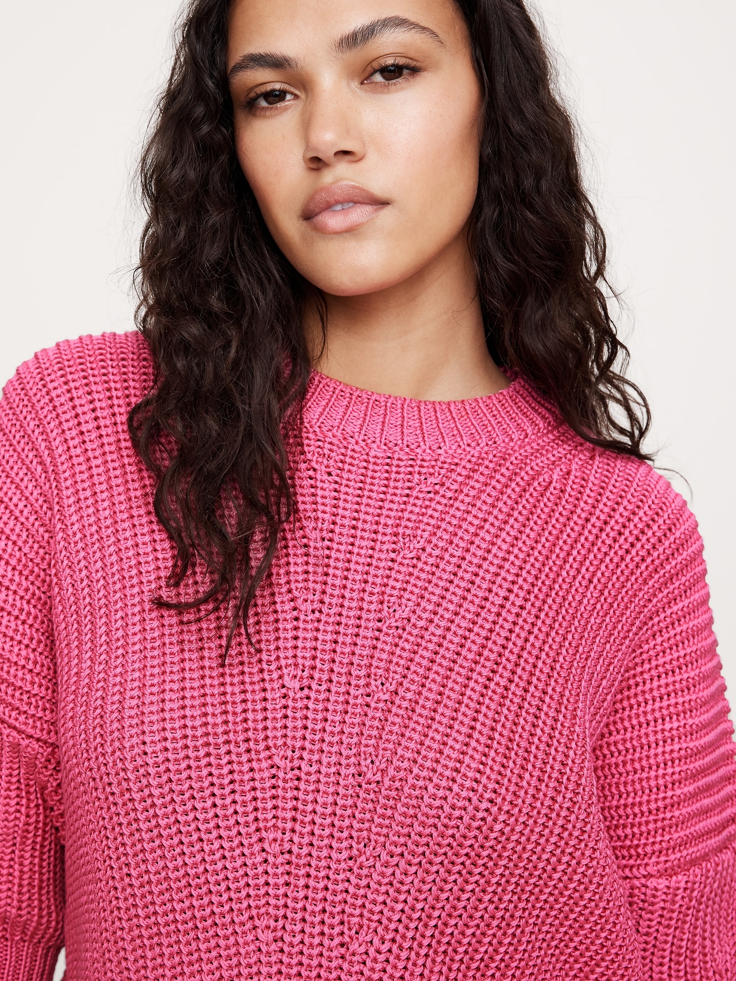 Cotton Cropped Puff-Sleeve Sweater