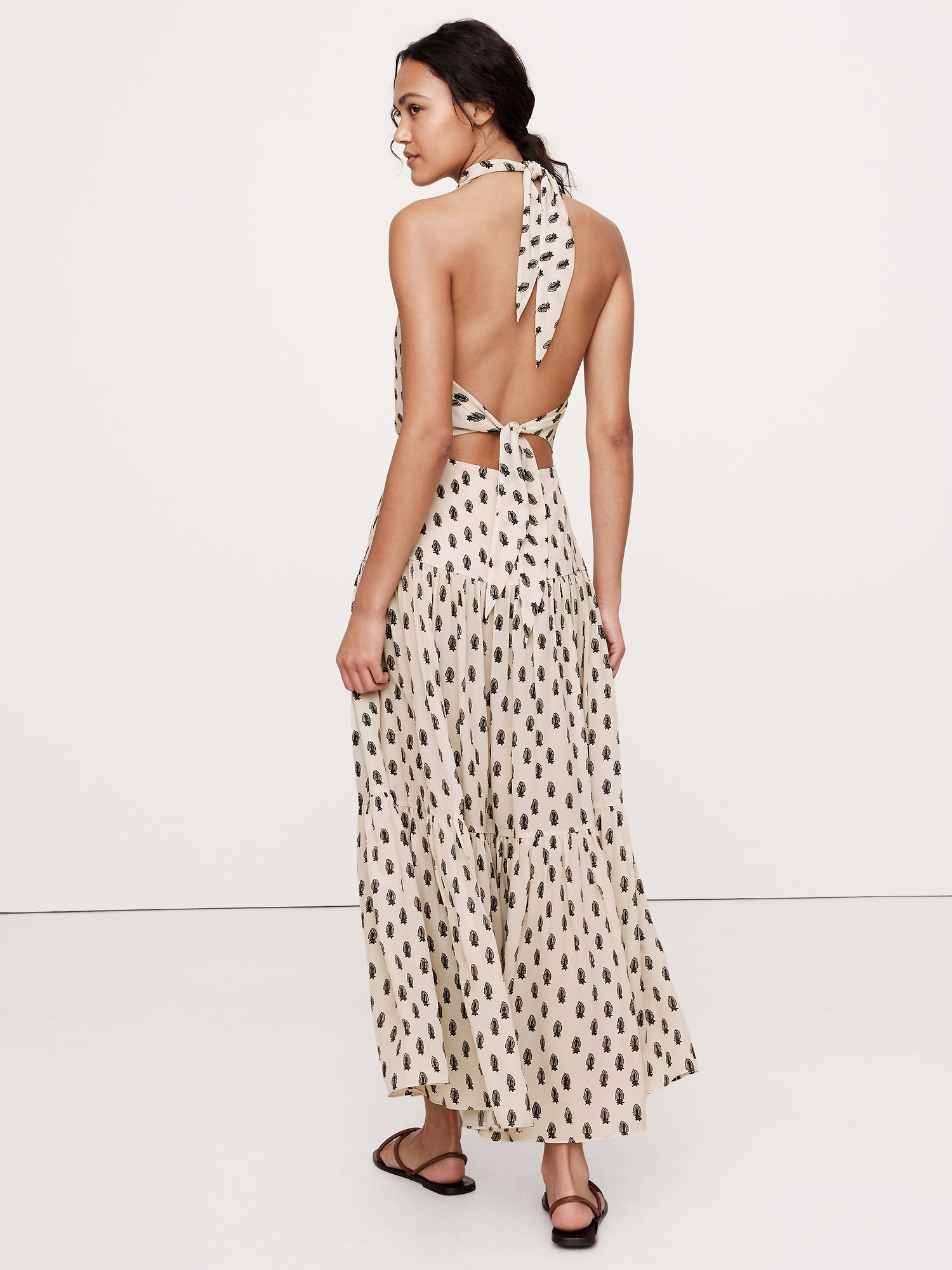 Silk Crepe Halter Maxi Dress