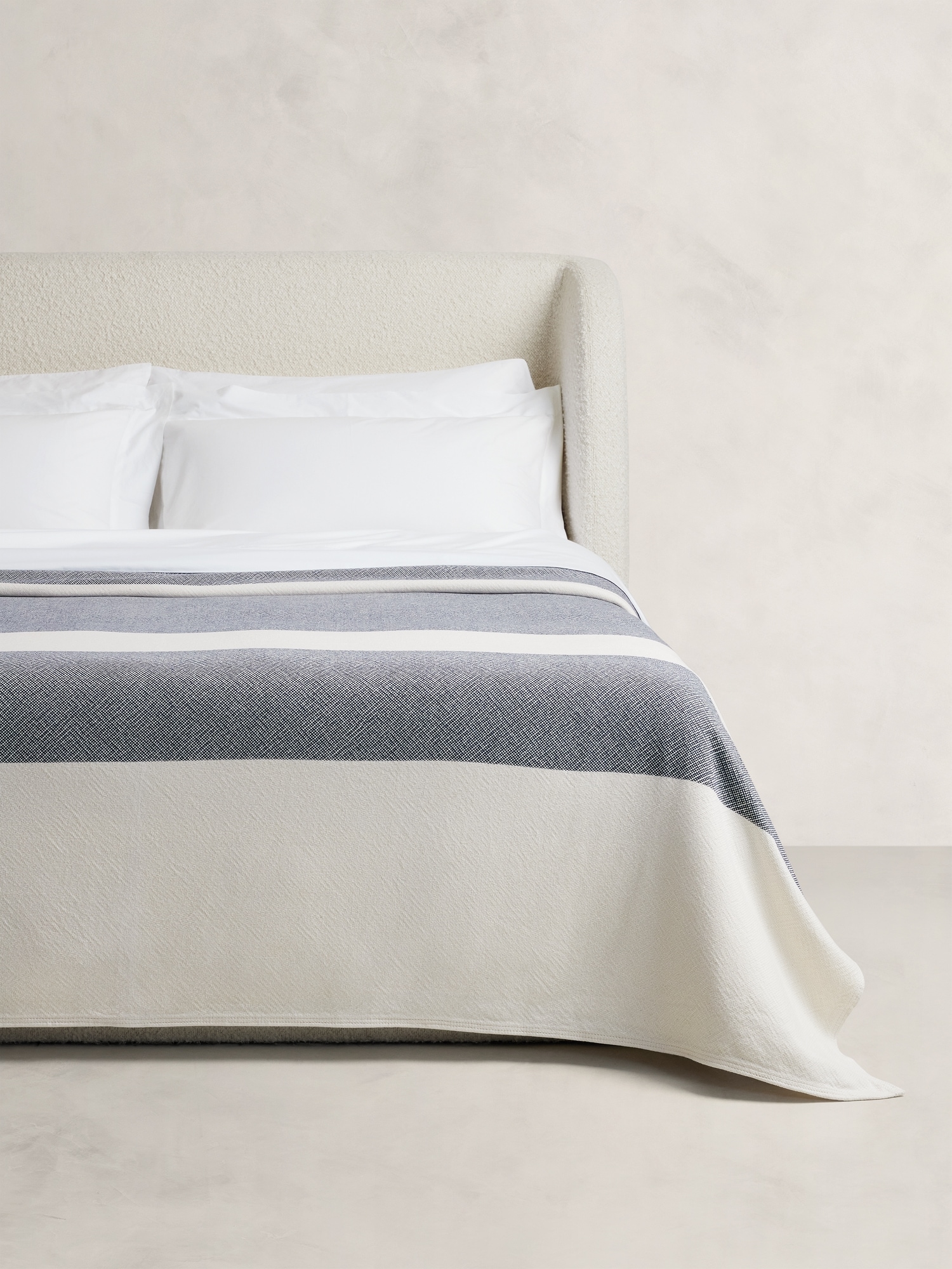 Wide-Stripe Cotton Blanket - Indigo Blue