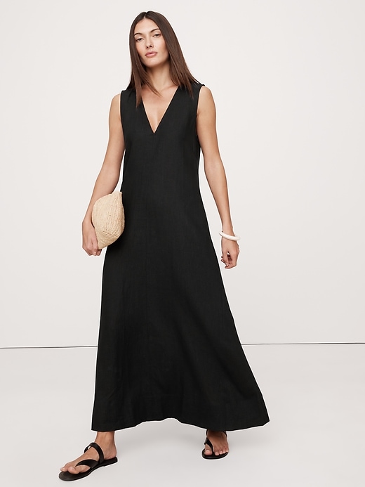 banana republic v neck dress Linen V-Neck Maxi 46 Regular body length Banana Republic Size 2 Black