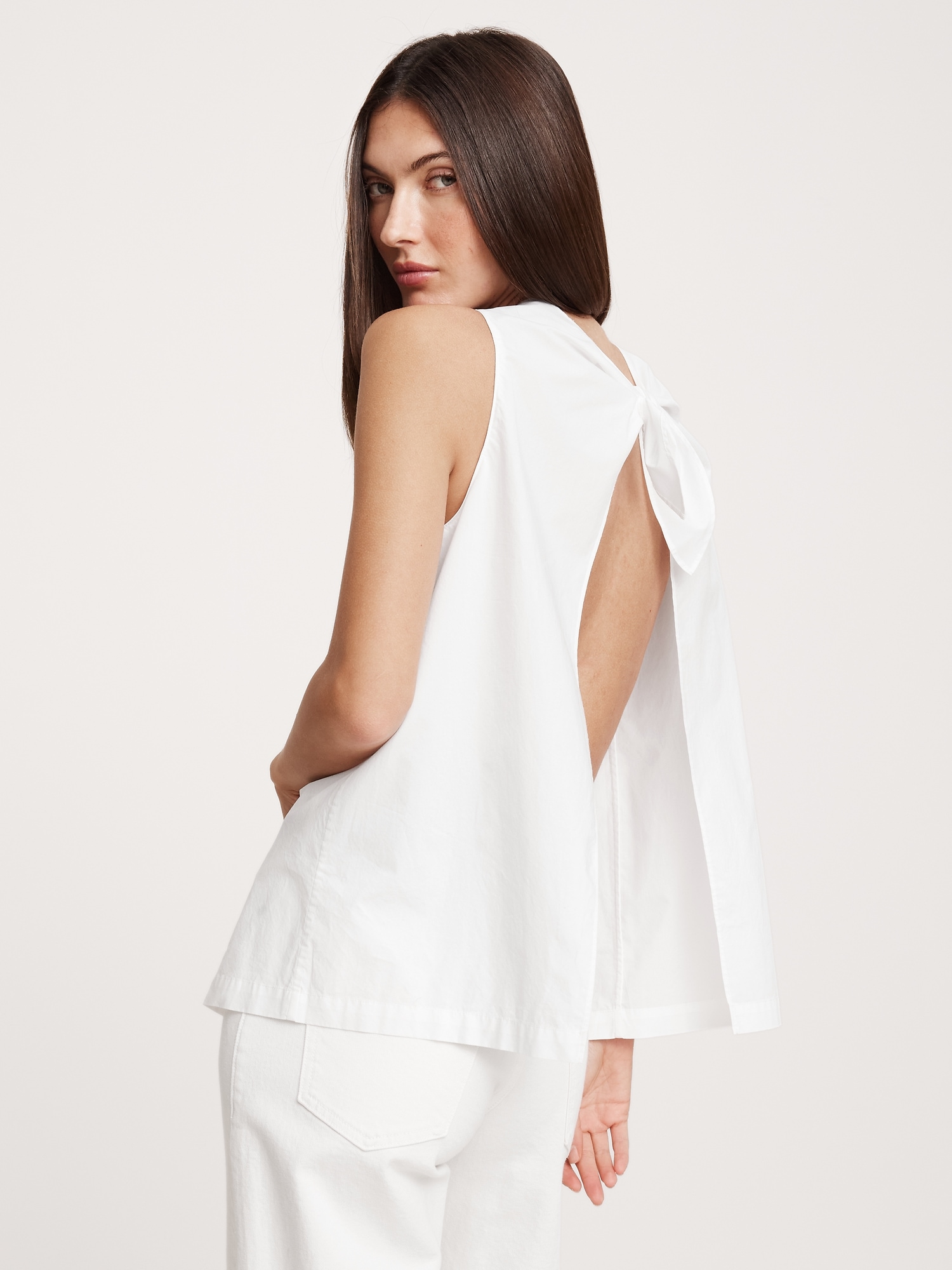 Poplin Cowl-Neck Open-Back Top