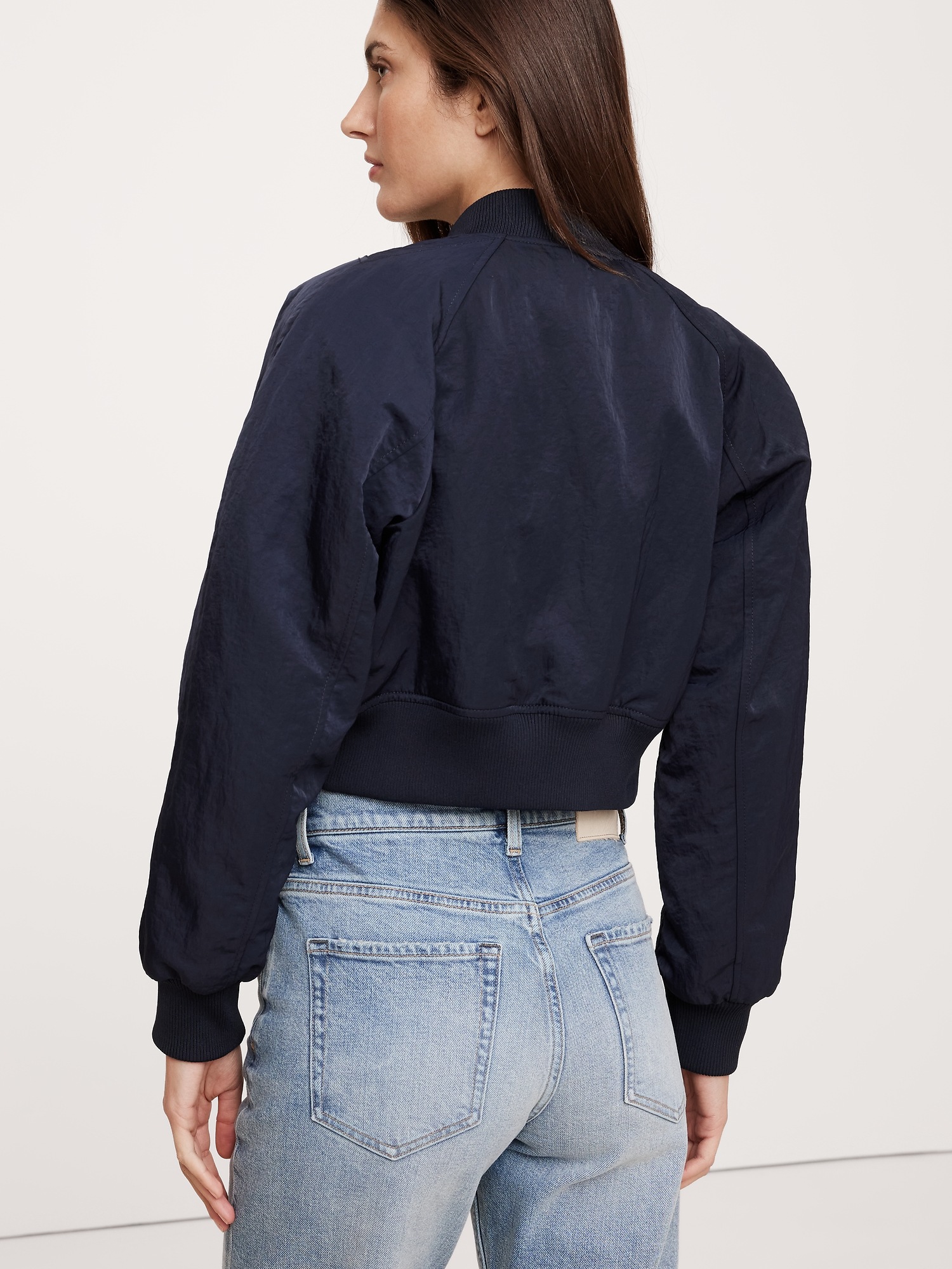 Water-Resistant Cropped Bomber Jacket