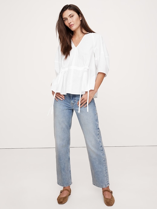 Cotton Poplin Cinch-Waist Top | Banana Republic