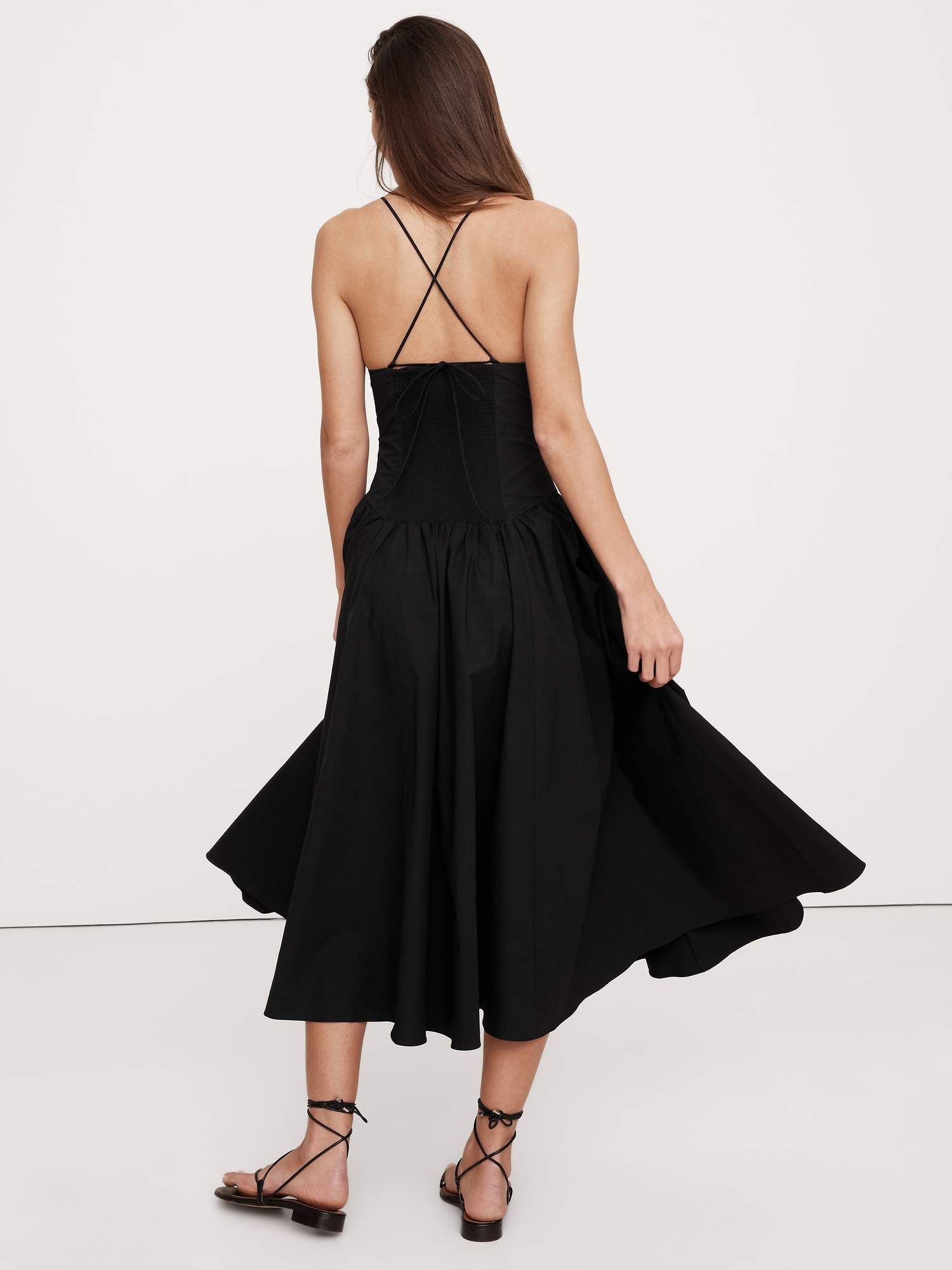 Stretch-Poplin Long Midi Dress