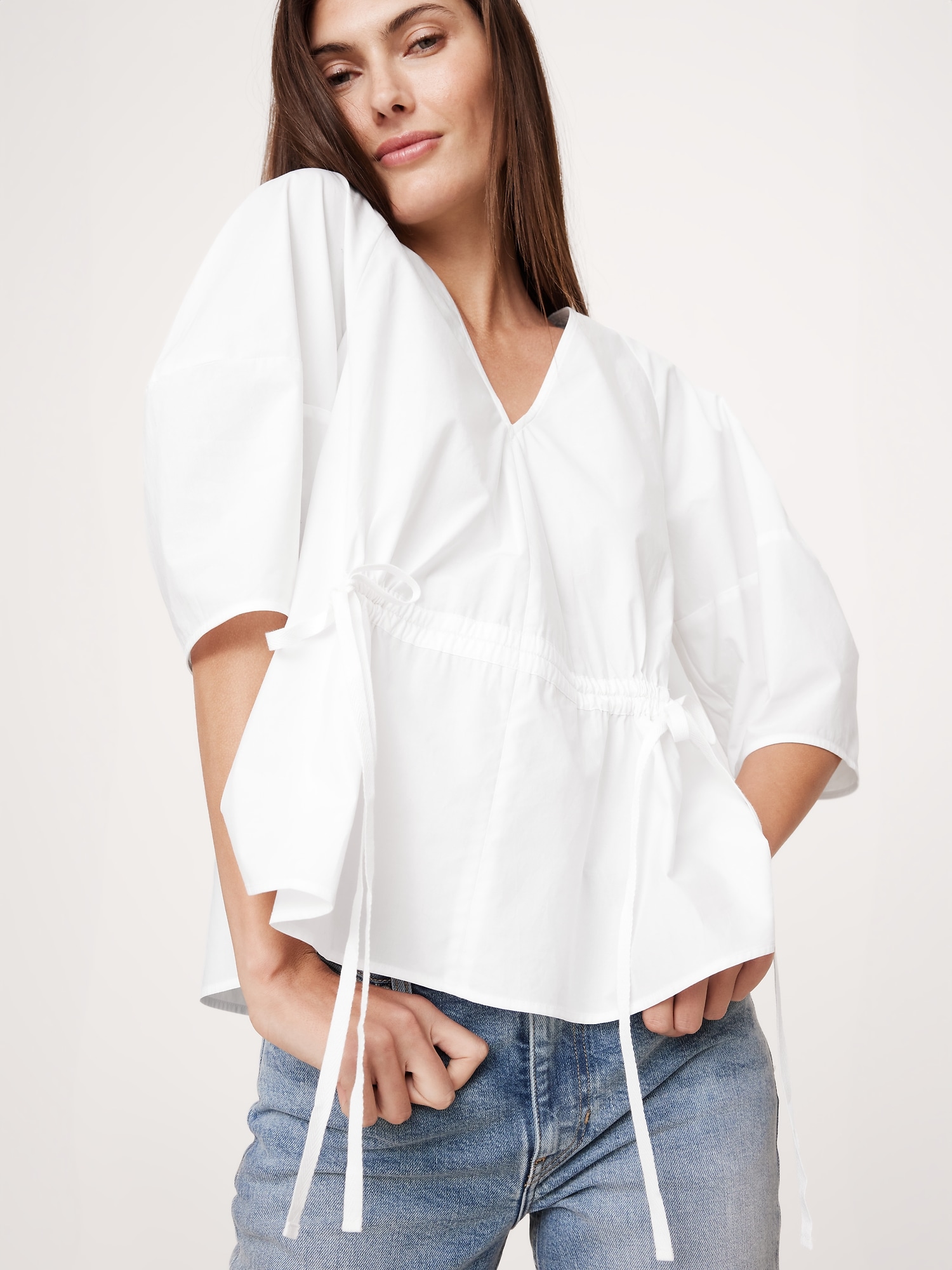 Poplin Cinch-Waist Top