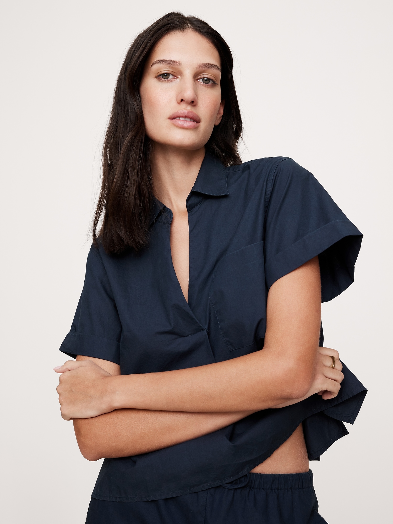 Poplin Cropped Popover Shirt