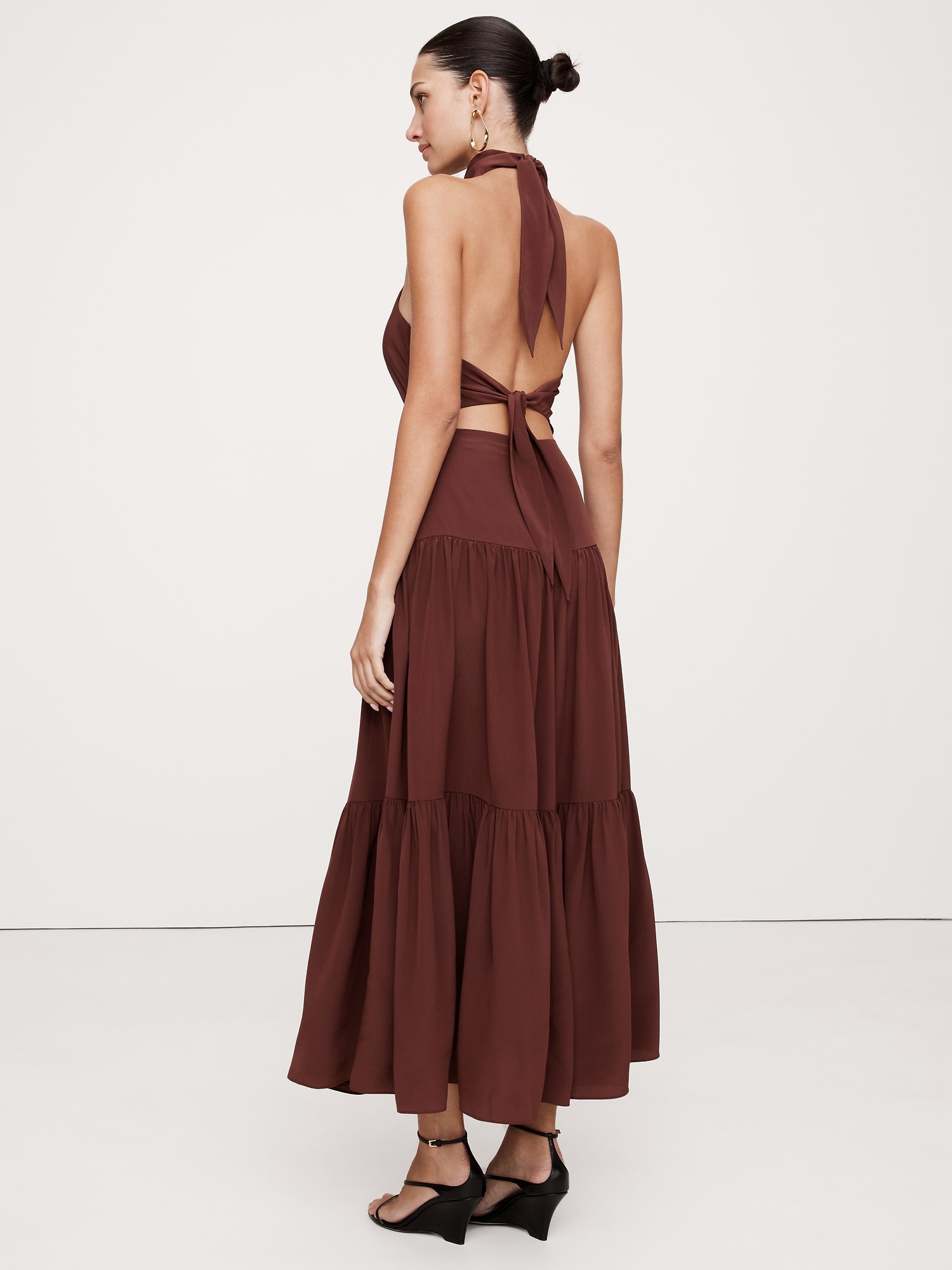 Silk Crepe Halter Maxi Dress