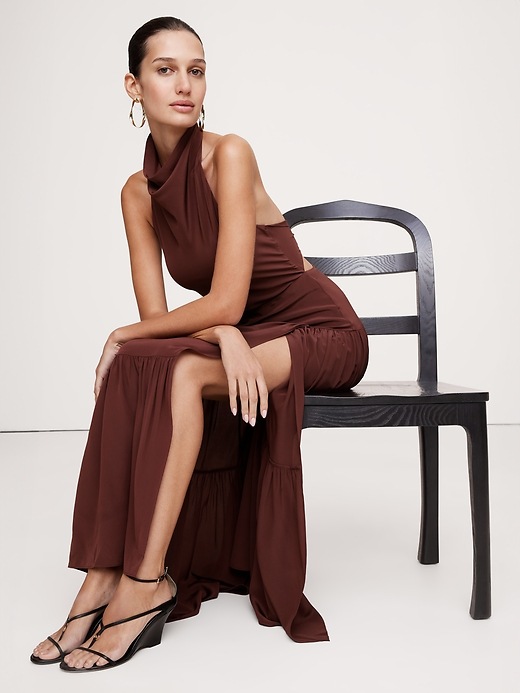 Women Silk Halter Maxi Dress