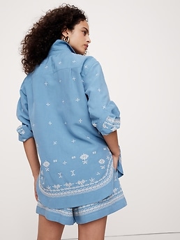 Oversized Embroidered TENCEL™-Linen Shirt | Banana Republic