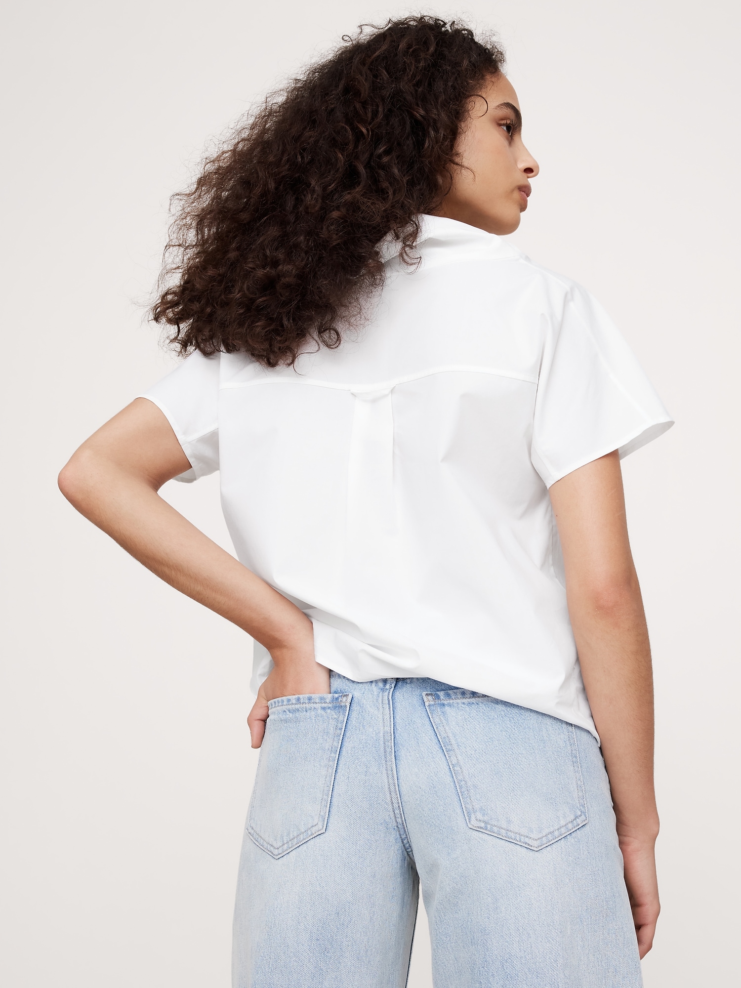 Oversized Poplin Funnel-Neck Top