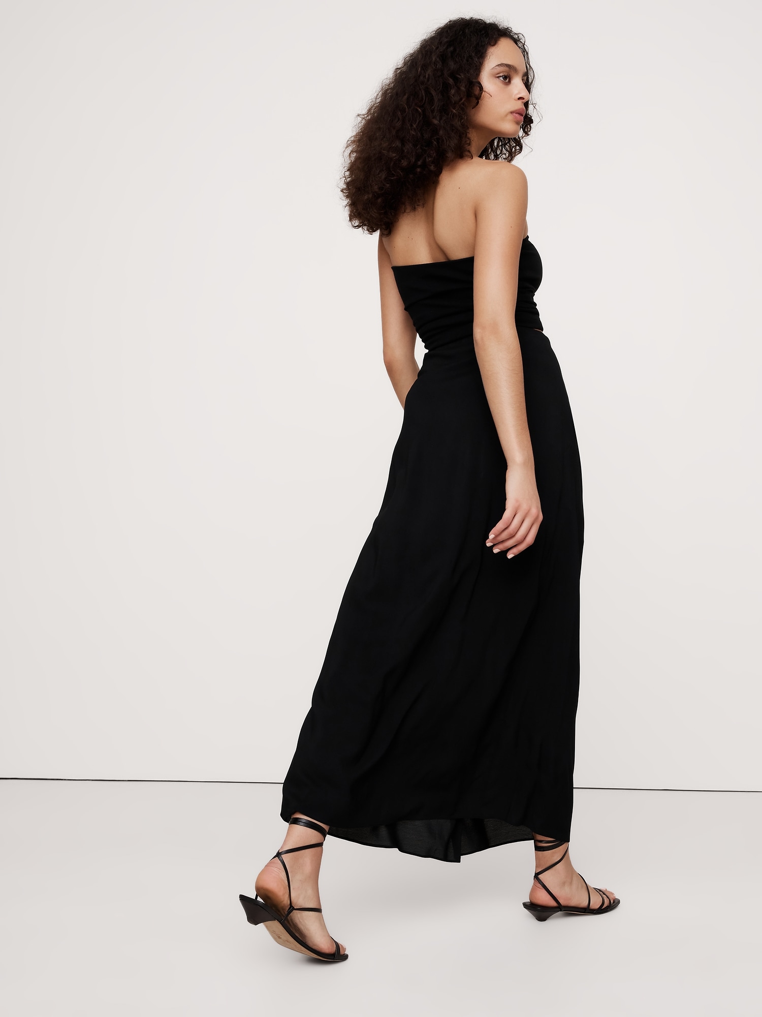 Stretch-Crepe Drape Front Maxi Skirt