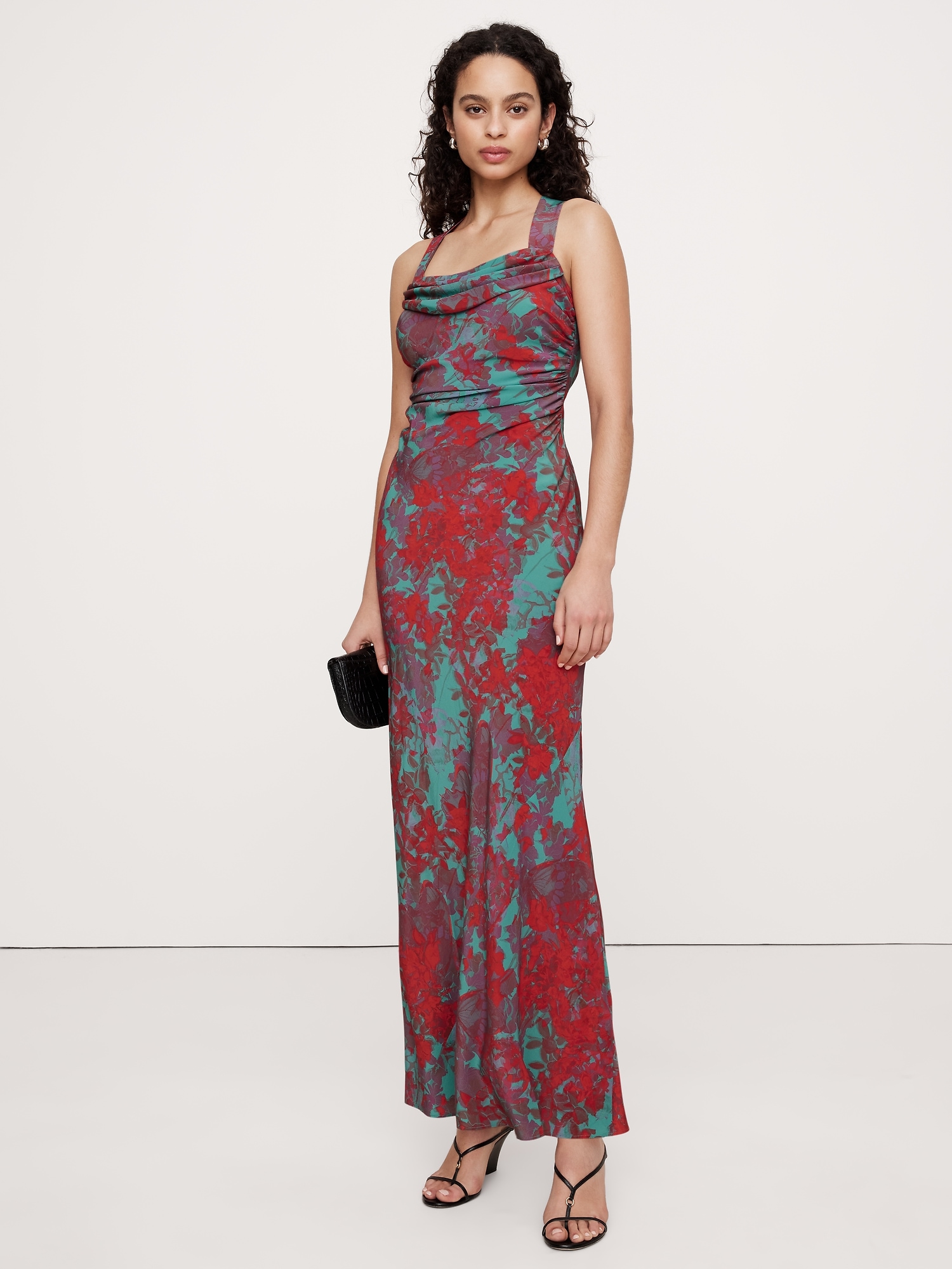 Matte Silk Cowl-Neck Backless Maxi Dress