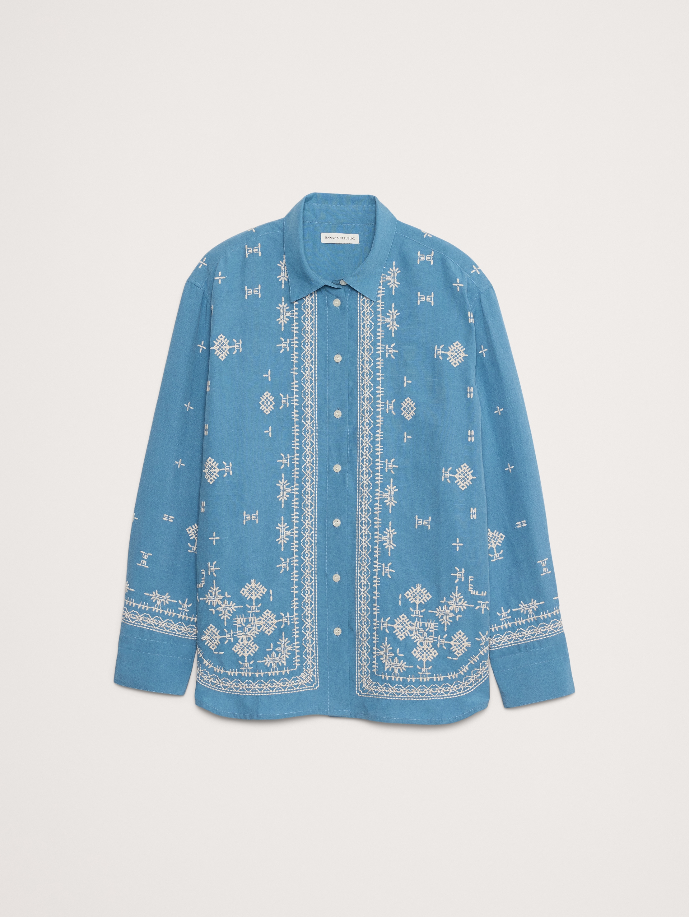 Oversized Embroidered Tencel™-Linen Shirt | Banana Republic