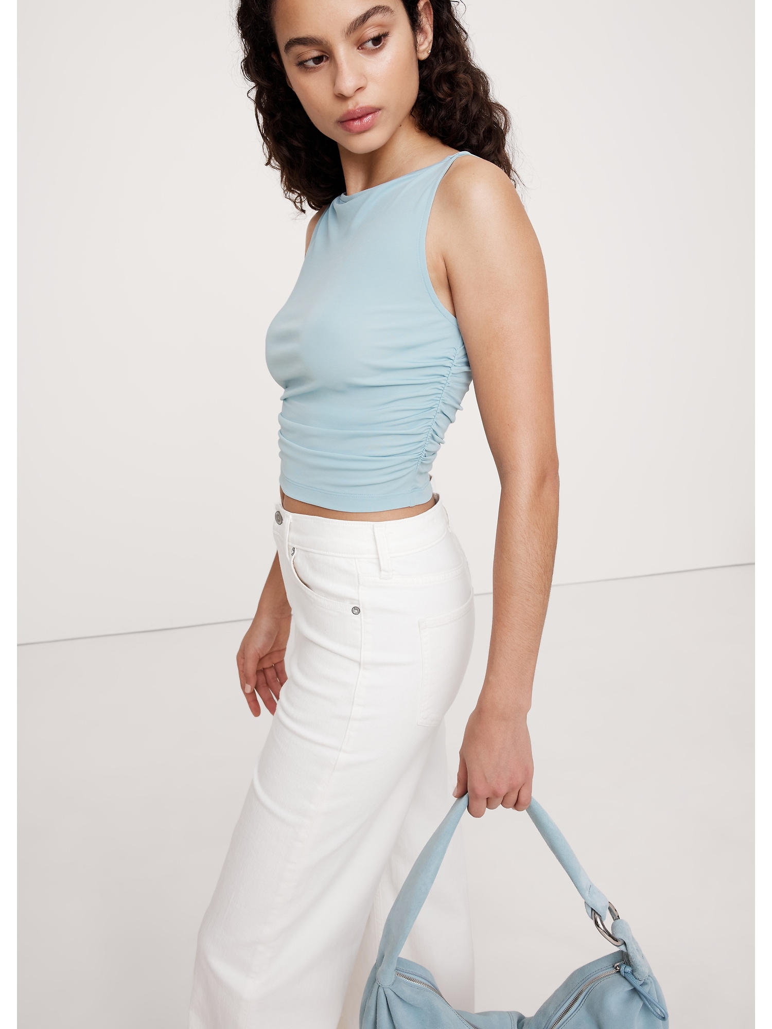 Crepe Ruched Cropped Tank