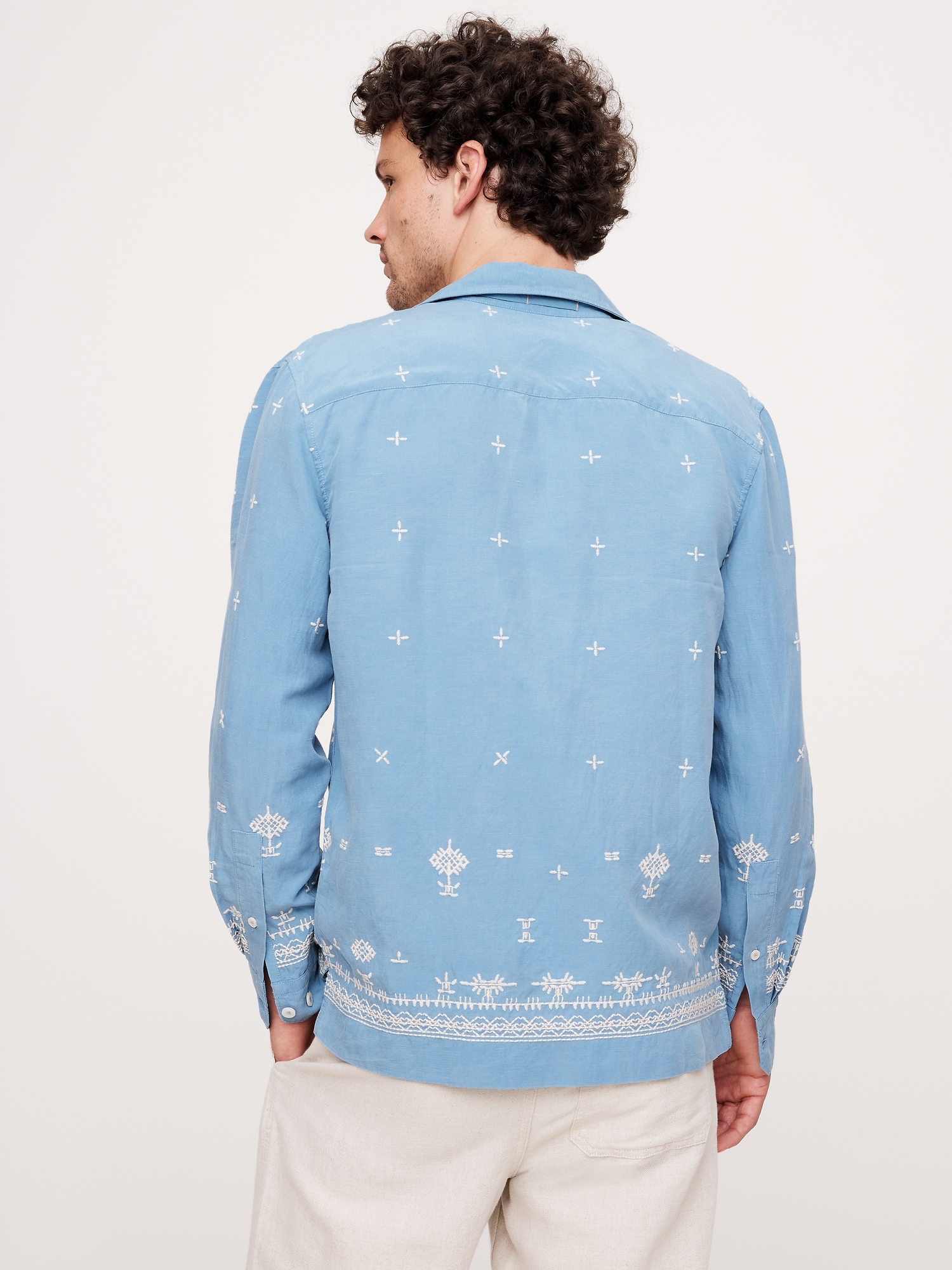 Embroidered Tencel™-Linen Long-Sleeve Resort Shirt