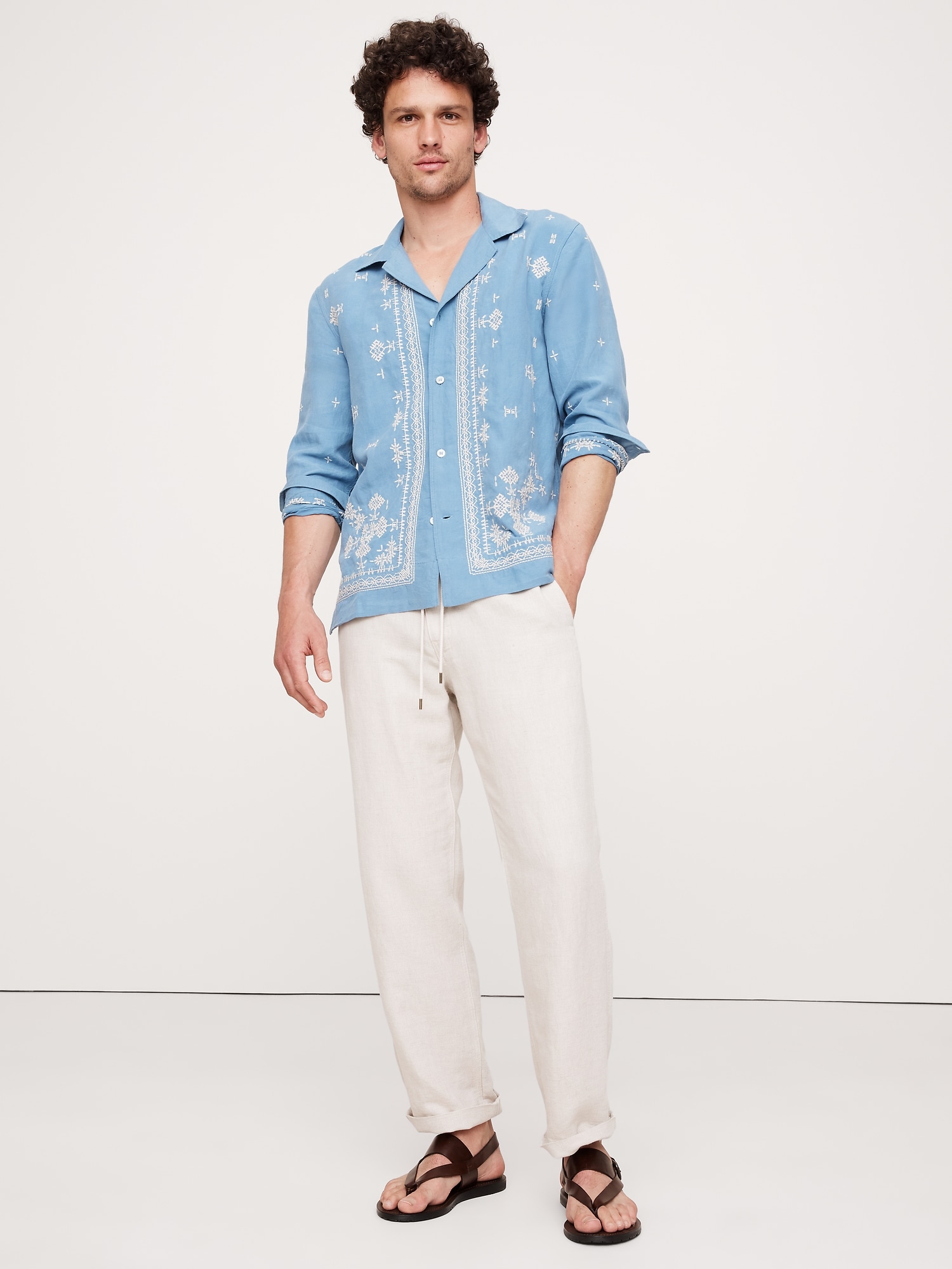 Embroidered Tencel™-Linen Long-Sleeve Resort Shirt