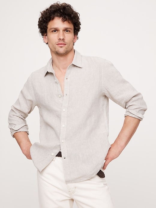Herringbone Cotton-Linen Slim Suit Pant