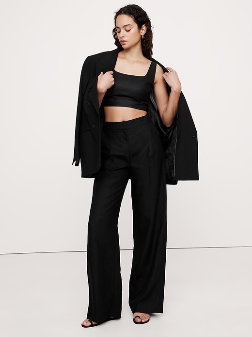 Linen Square-Neck Cropped Tank | Banana Republic