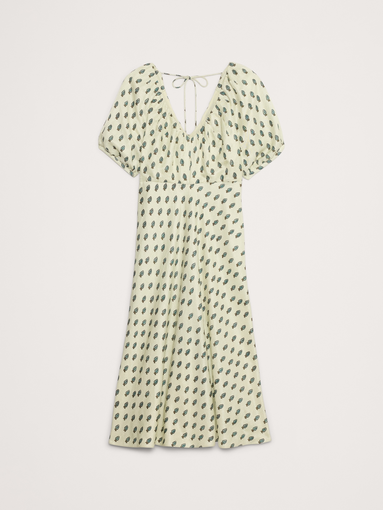 Viscose-Linen Ruched Long Midi Dress