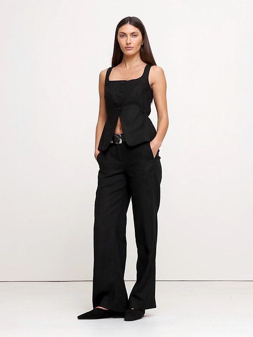 Linen Square-Neck Long Vest | Banana Republic