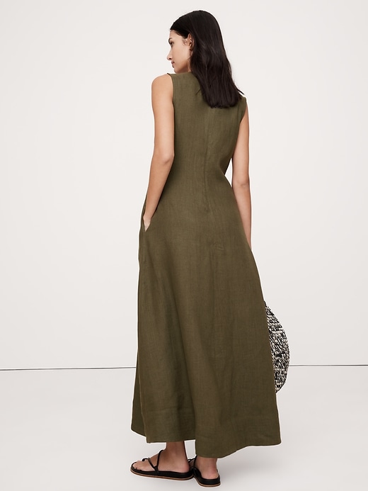 knee length dresses for ladies Green Scalloped Halter Skirt Pleated Loose Linen Dress Boho Dress,Maxi –  puresunlady main image 0