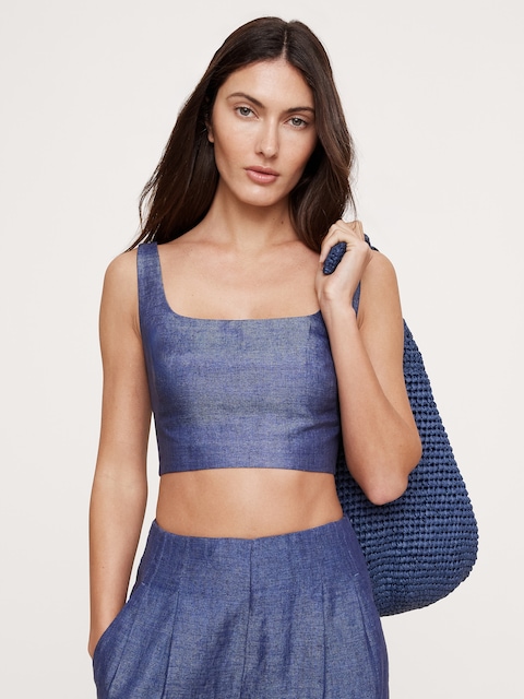 Linen Square-Neck Cropped Tank