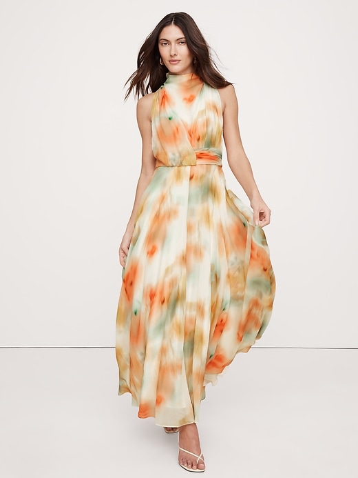 white christmas dresses Rialto Floral Chiffon Maxi Dress- Women's Designer Luxury Dresses main image 0