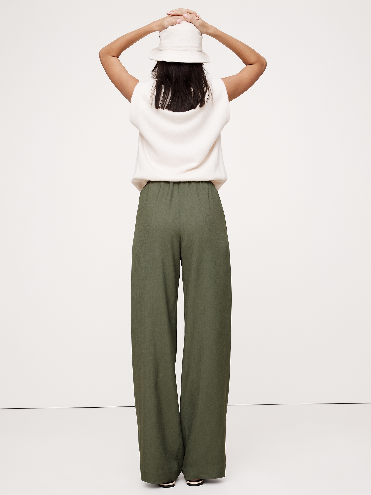 Pull-On Wide-Leg Drapey Twill Pant