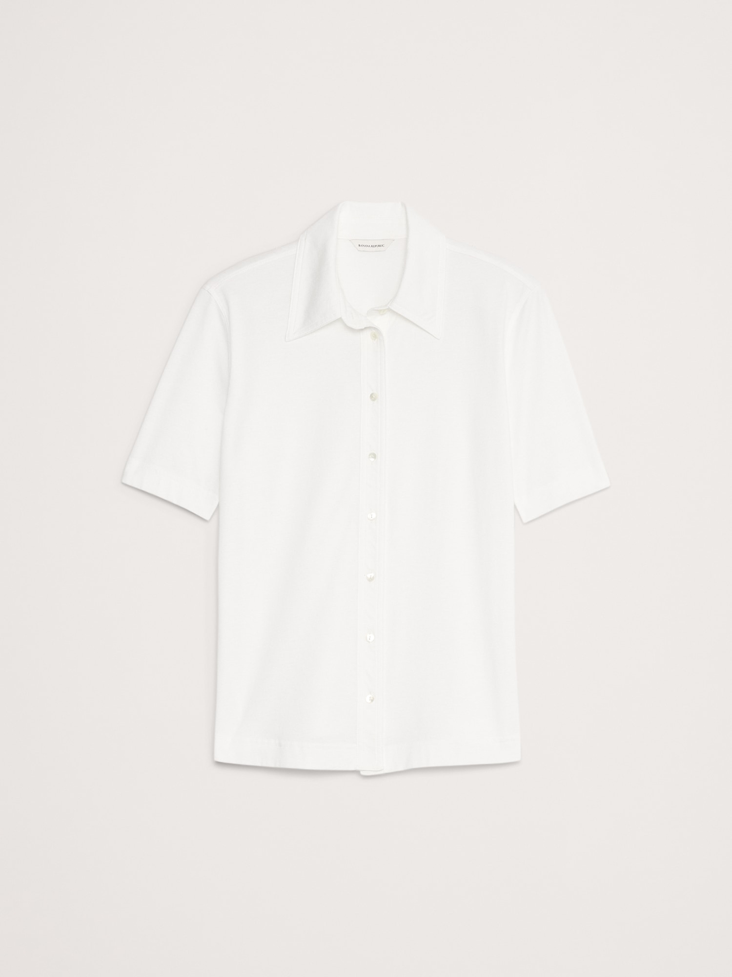 Silky Cotton Short-Sleeve Button-Down Top