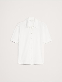 Silky Cotton Short-Sleeve Button-Down Top