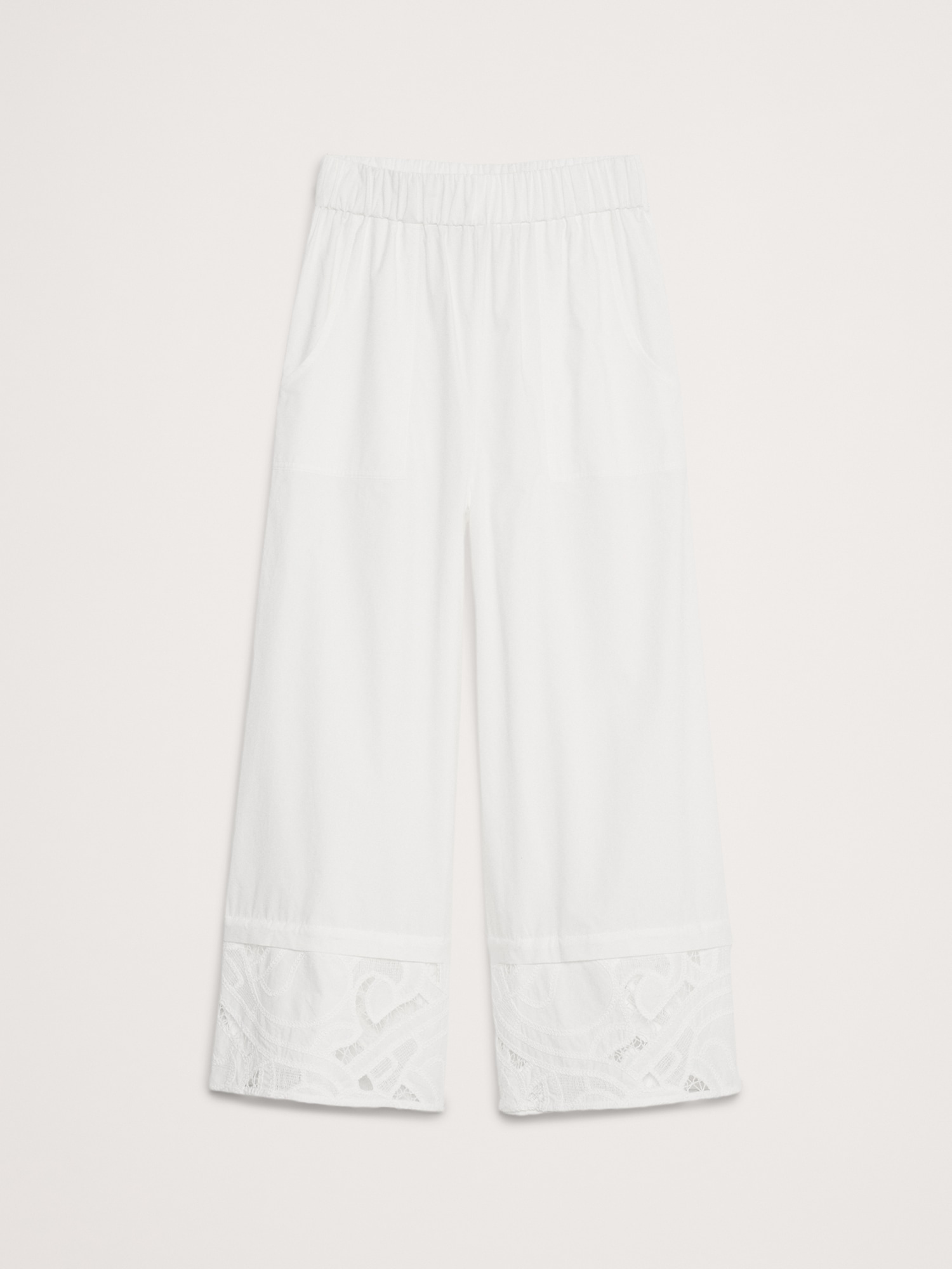 High-Rise Wide-Leg Embroidered Cotton Poplin Cropped Pull-On Pant