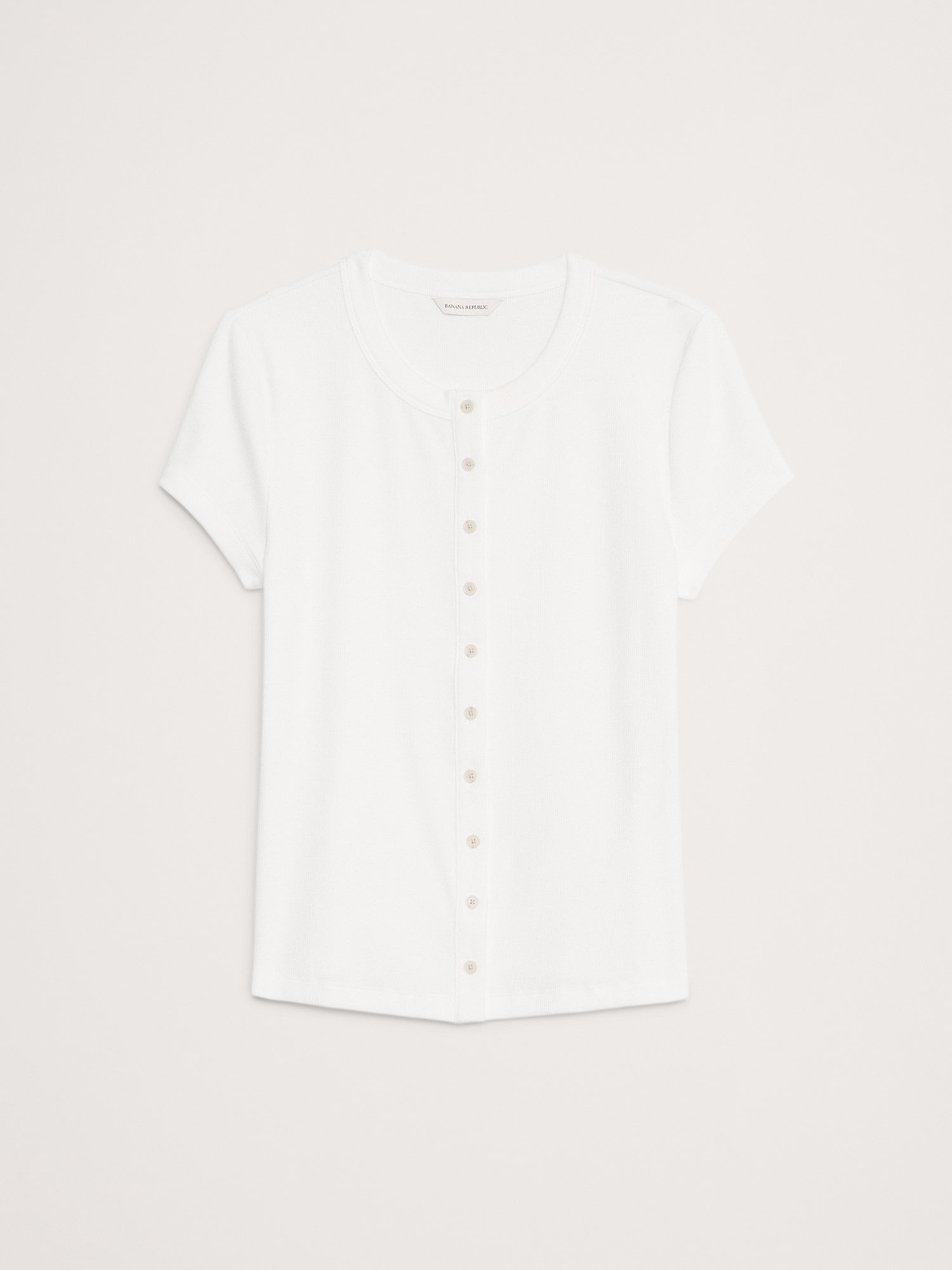 Ribbed Short-Sleeve Button-Down Top