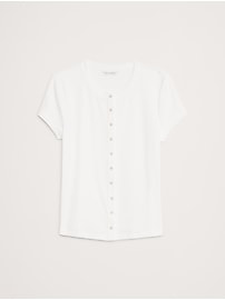Ribbed Short-Sleeve Button-Down Top