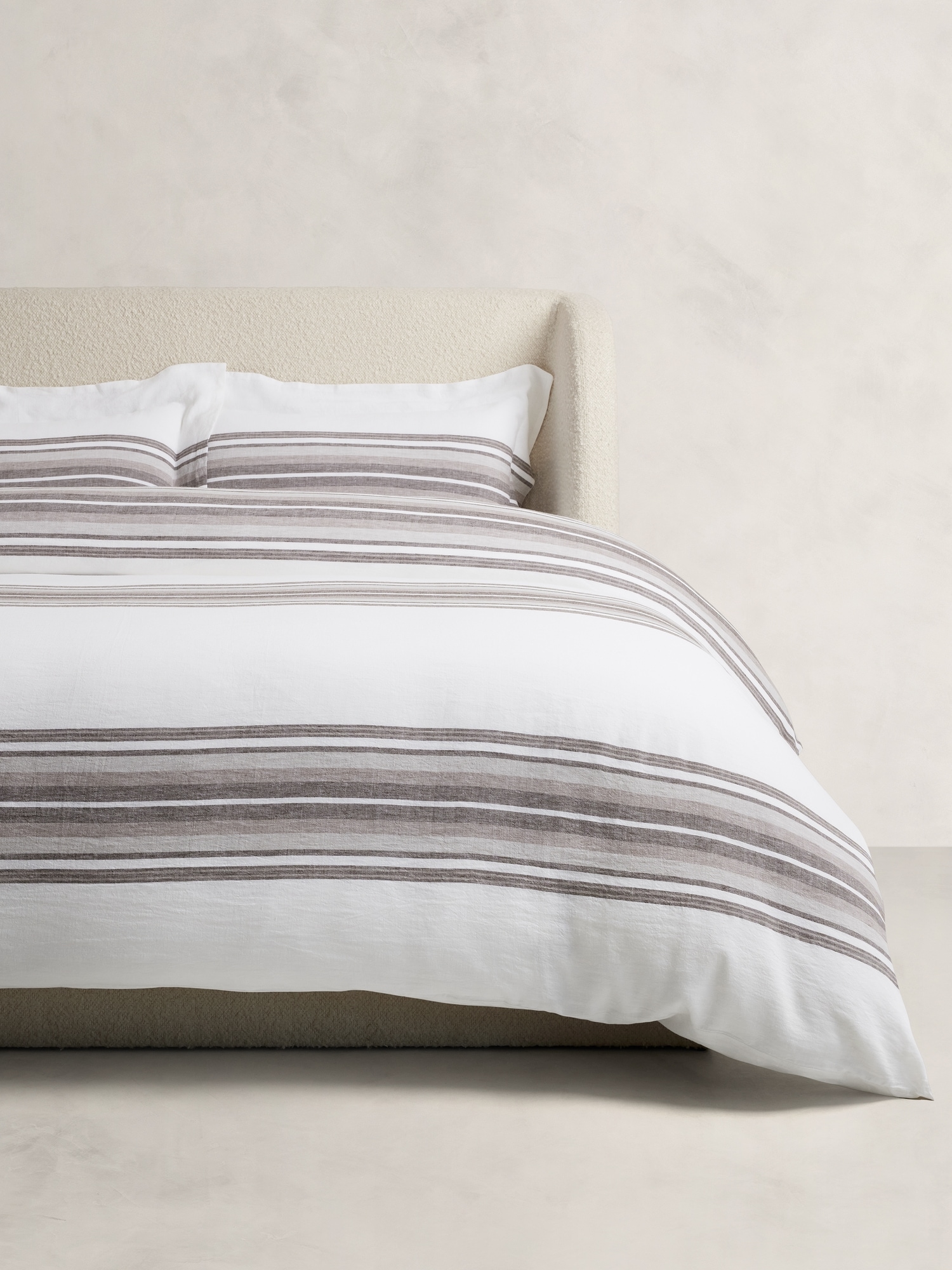 Image number 1 showing, Multi-Stripe Linen Duvet Cover