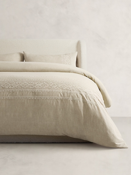 Embroidered Linen-Cotton Duvet Cover