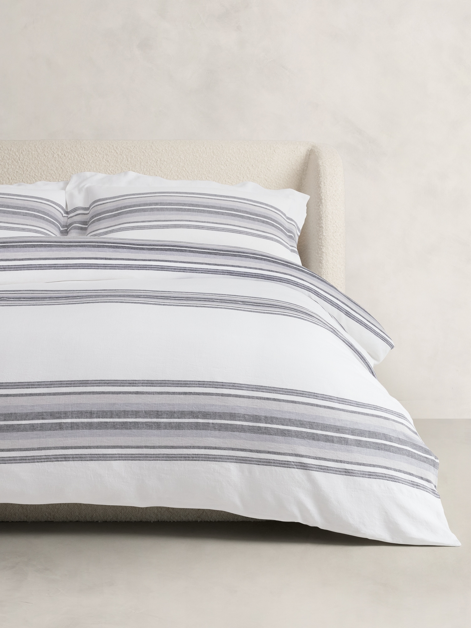Image number 1 showing, Multi-Stripe Linen Duvet Cover