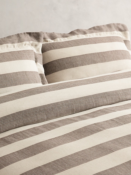 Corded-Stripe Linen Duvet Cover