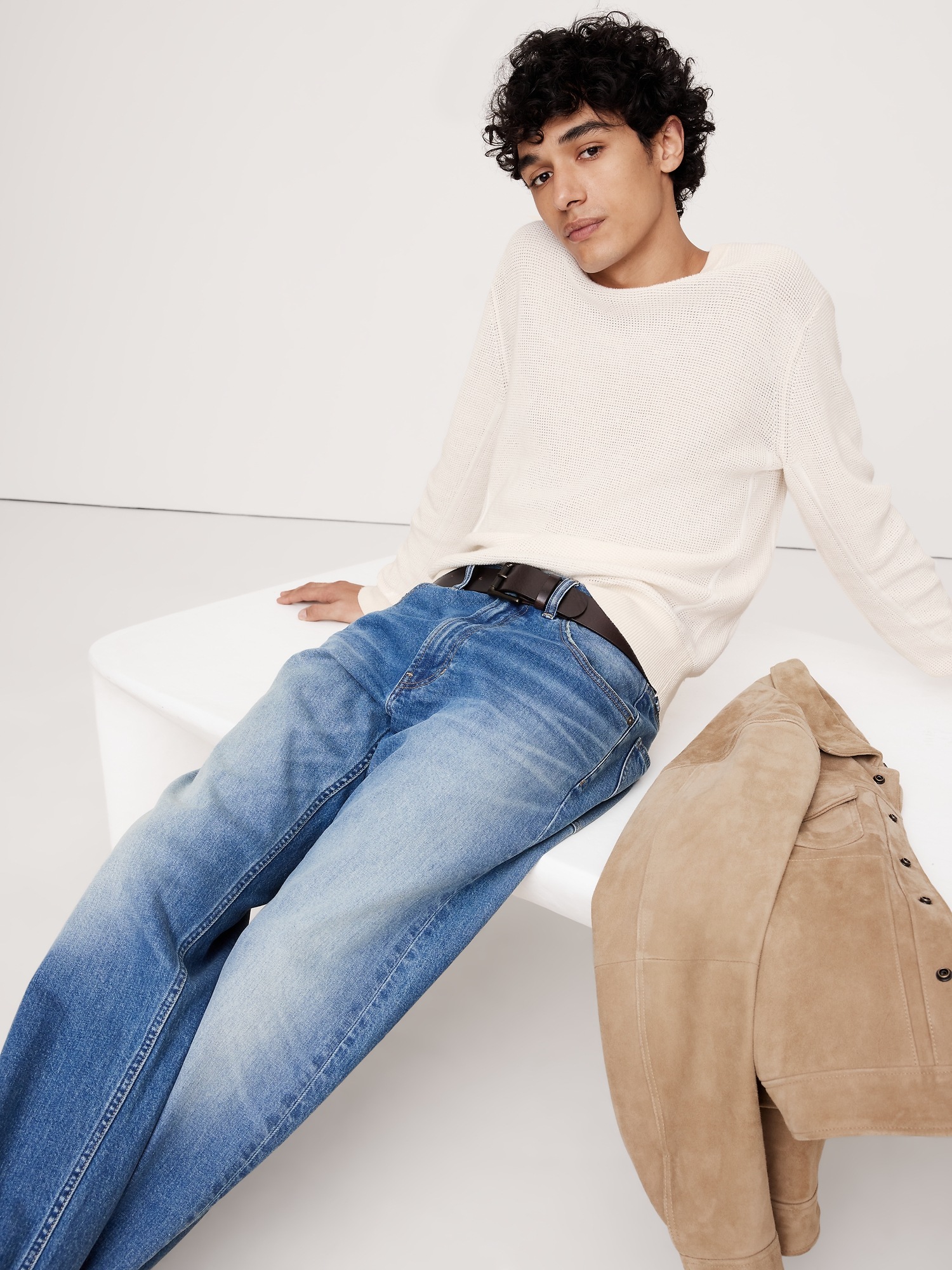 Linen-Cotton Waffle-Knit Sweater