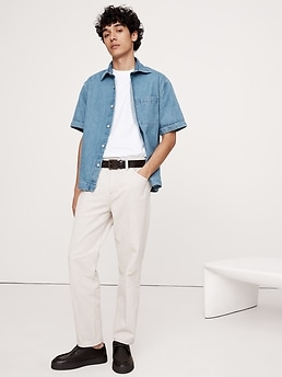 ☆BANANA REPUBLIC☆Relaxed-Fit Denim Short-Sleeve Shirt ecru Relaxed-Fit Denim Short-Sleeve Shirt | Banana Republic