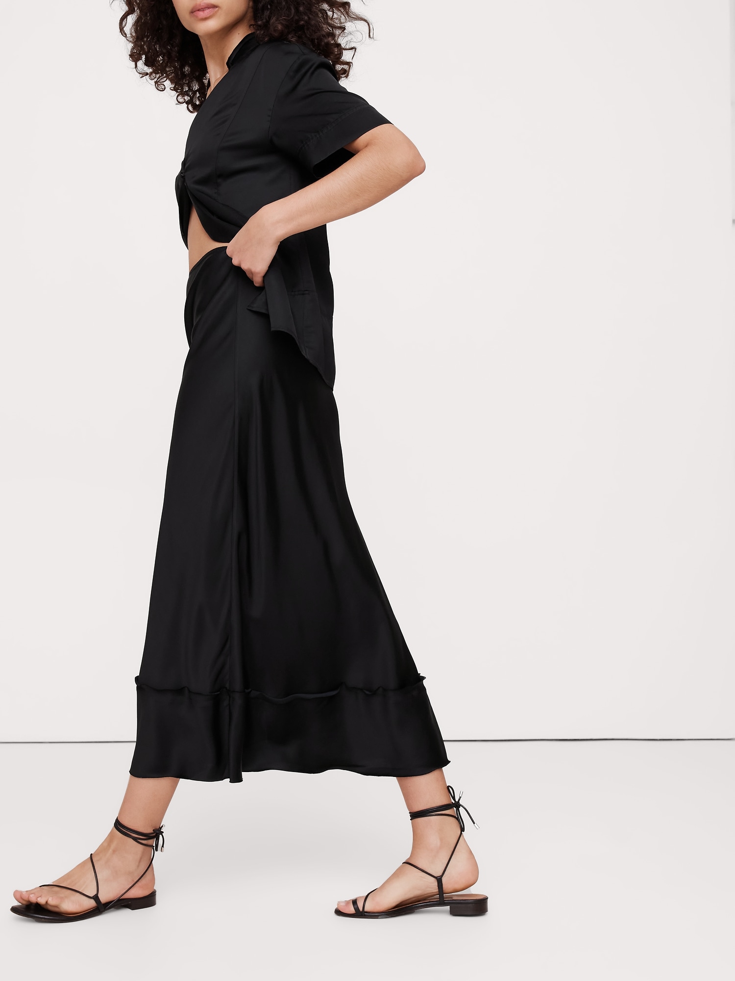 Satin Long Midi Skirt