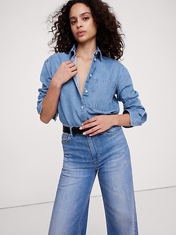 Oversized Denim Shirt Jacket Light Indigo