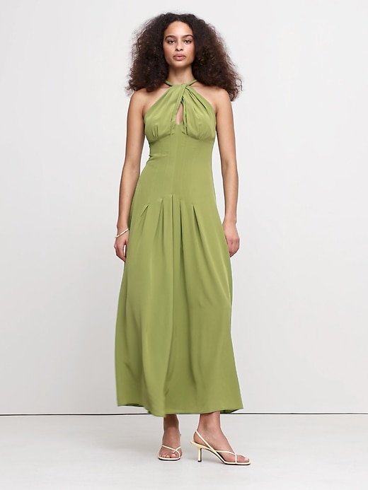 Matte Silk Halter Maxi Dress | Banana Republic