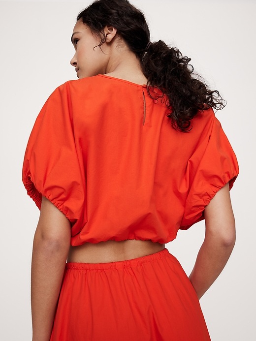 Cotton Poplin Bubble-Hem Cropped Top