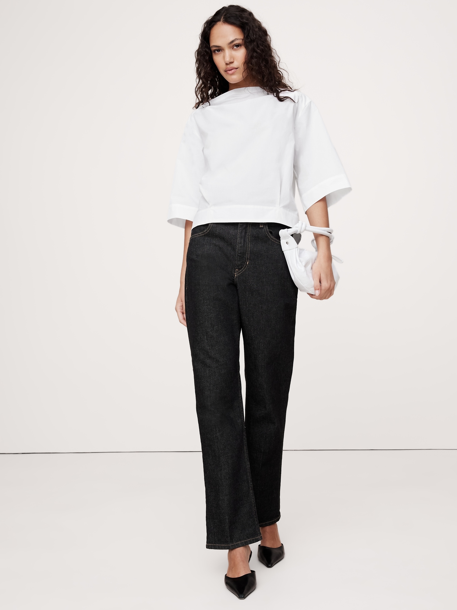 Oversized Cotton Poplin Boat-Neck Top