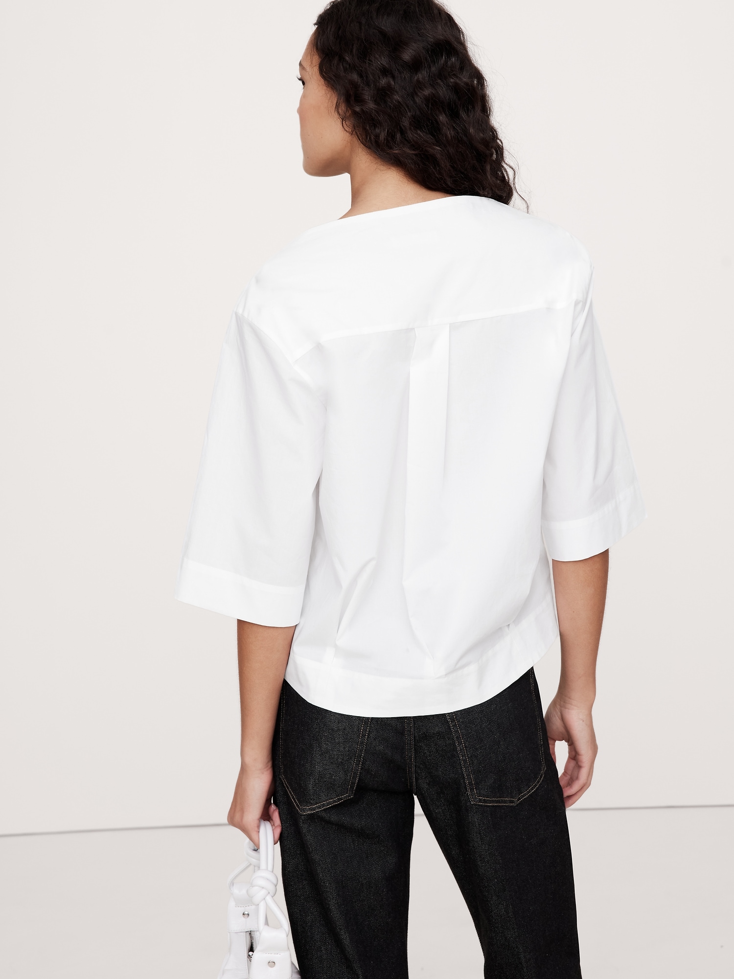 Oversized Cotton Poplin Boat-Neck Top